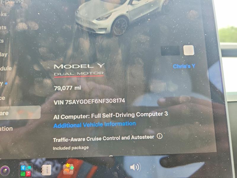 Aukcja sprzedaży 2022 Tesla Model Y, vin: 7SAYGDEF6NF308174, numer aukcji: 62056506