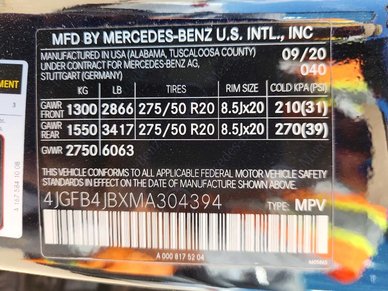 2021 Mercedes-benz Gle მანქანა იყიდება აუქციონზე, vin: 4JGFB4JBXMA304394, აუქციონის ნომერი: 60949166