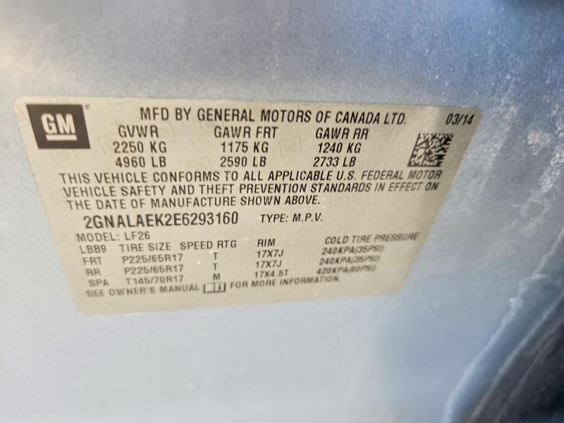 59296796 :رقم المزاد ، 2GNALAEK2E6293160 vin ، 2014 Chevrolet Equinox مزاد بيع