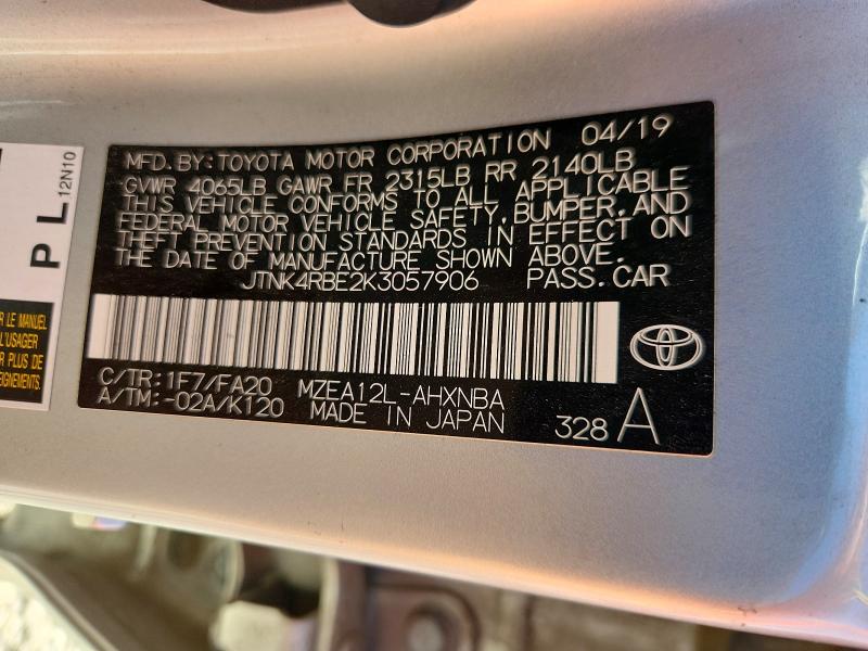 Продаж на аукціоні авто 2019 Toyota Corolla Hatchback, vin: JTNK4RBE2K3057906, номер лоту: 63109316