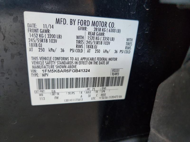 Aukcja sprzedaży 2015 Ford Explorer, vin: 1FM5K8AR6FGB41324, numer aukcji: 59629786