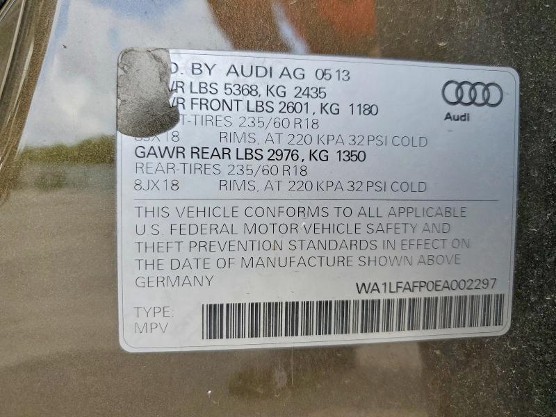 Продаж на аукціоні авто 2014 Audi Q5, vin: WA1LFAFP0EA002297, номер лоту: 62458996