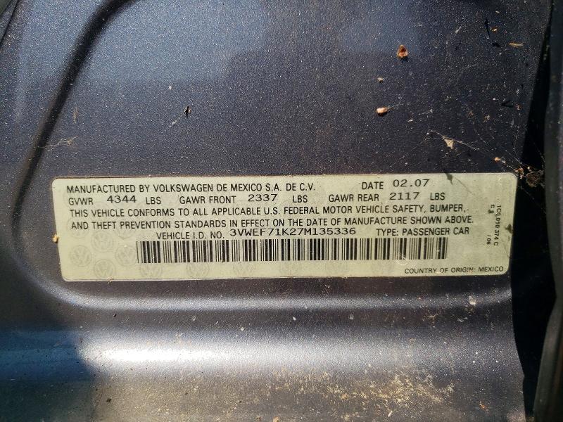 Aukcja sprzedaży 2007 Volkswagen Jetta, vin: 3VWEF71K27M135336, numer aukcji: 59336956