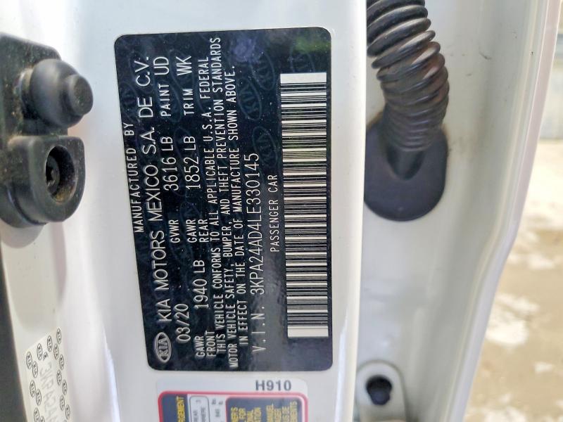 59791386 :رقم المزاد ، 3KPA24AD4LE330145 vin ، 2020 Kia Rio مزاد بيع