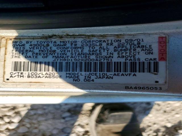 Продажа на аукционе авто 2002 Lexus Is, vin: JTHBD192X20042751, номер лота: 61555516