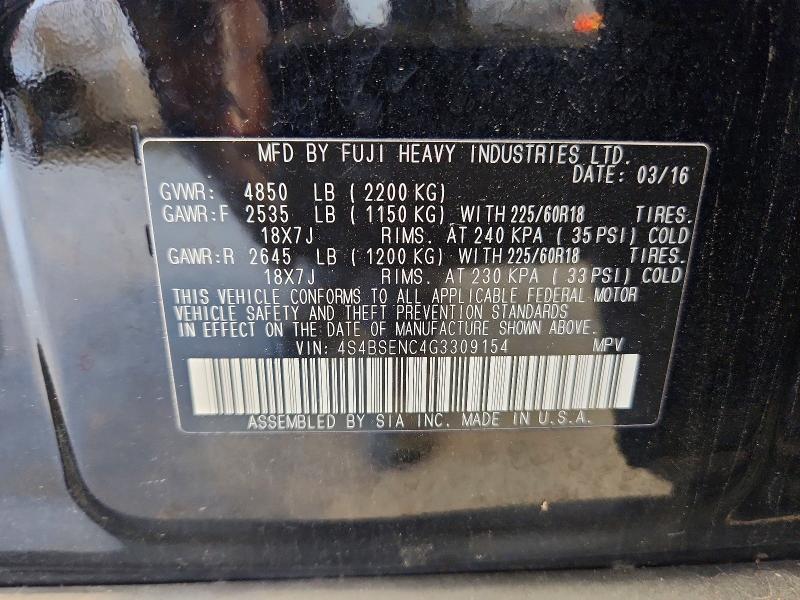 62581816 :رقم المزاد ، 4S4BSENC4G3309154 vin ، 2016 Subaru Outback مزاد بيع
