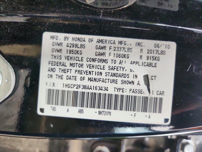 Aukcja sprzedaży 2010 Honda Accord, vin: 1HGCP2F38AA163434, numer aukcji: 60002126