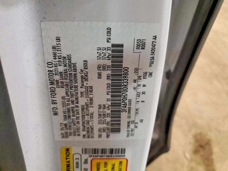 2013 Ford Fusion მანქანა იყიდება აუქციონზე, vin: 3FA6P0H70DR339800, აუქციონის ნომერი: 61582176