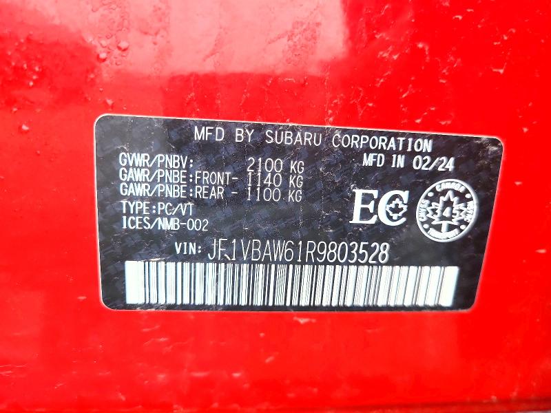 61380416 :رقم المزاد ، JF1VBAW61R9803528 vin ، 2024 Subaru Wrx مزاد بيع