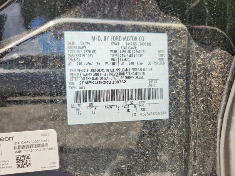 60466196 :رقم المزاد ، 2FMPK4G92RBB08762 vin ، 2024 Ford Edge مزاد بيع