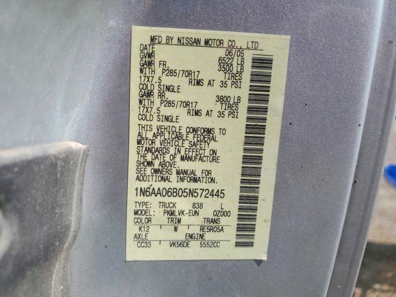 62696556 :رقم المزاد ، 1N6AA06B05N572445 vin ، 2005 Nissan Titan مزاد بيع