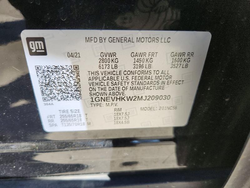 2021 Chevrolet Traverse მანქანა იყიდება აუქციონზე, vin: 1GNEVHKW2MJ209030, აუქციონის ნომერი: 59685866