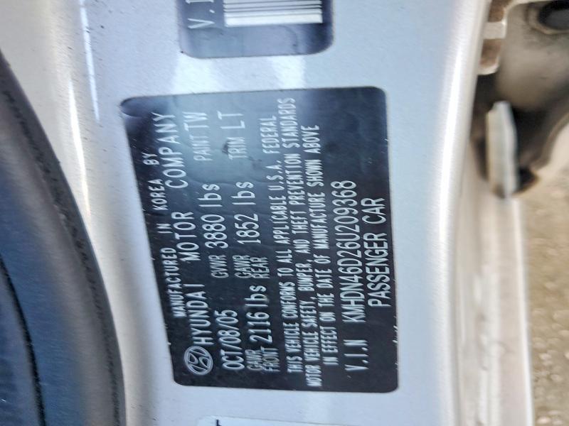 2006 Hyundai Elantra მანქანა იყიდება აუქციონზე, vin: KMHDN46D26U209368, აუქციონის ნომერი: 62916396