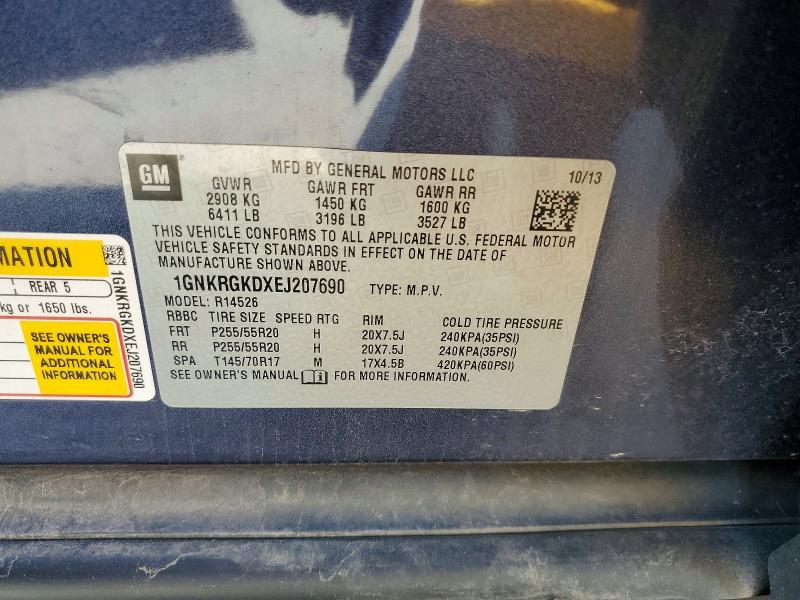60144486 :رقم المزاد ، 1GNKRGKDXEJ207690 vin ، 2014 Chevrolet Traverse مزاد بيع