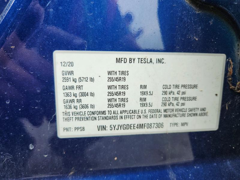Aukcja sprzedaży 2021 Tesla Model Y, vin: 5YJYGDEE4MF087306, numer aukcji: 62857026