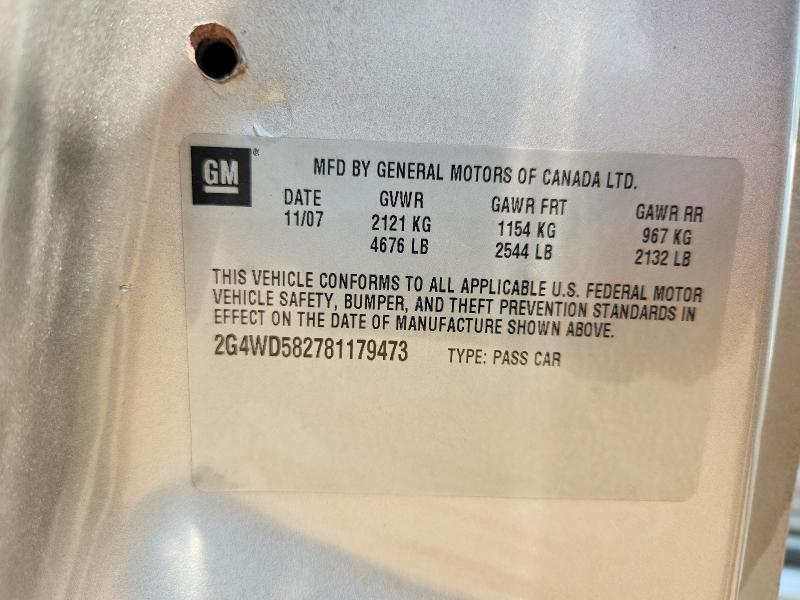 2008 Buick Lacrosse მანქანა იყიდება აუქციონზე, vin: 2G4WD582781179473, აუქციონის ნომერი: 62160146