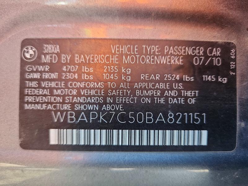 Aukcja sprzedaży 2011 Bmw 328, vin: WBAPK7C50BA821151, numer aukcji: 61037276