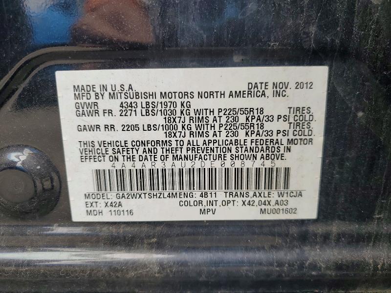 Продаж на аукціоні авто 2013 Mitsubishi Outlander Sport, vin: 4A4AR3AU2DE008745, номер лоту: 63429526