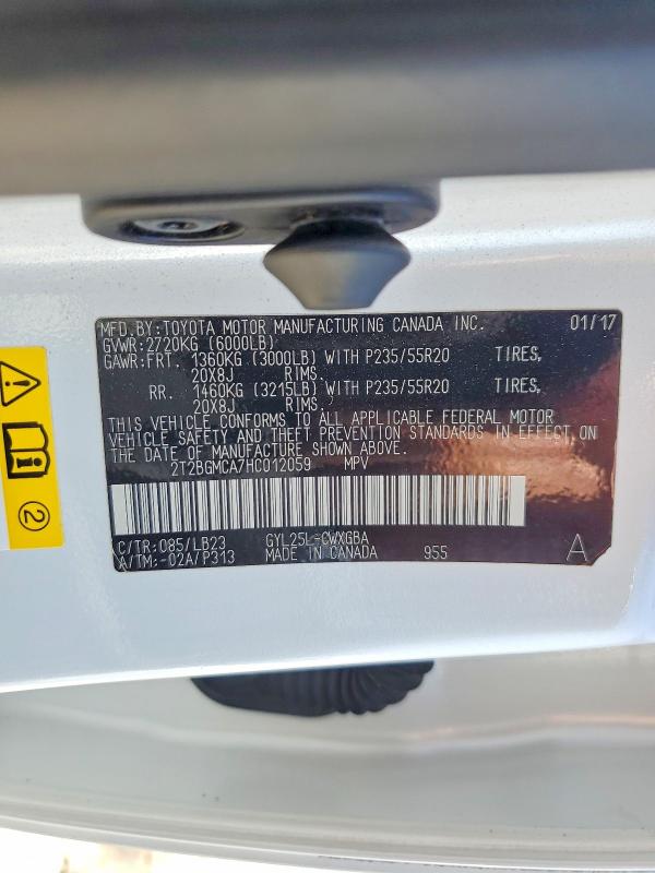 2017 Lexus Rx 450h მანქანა იყიდება აუქციონზე, vin: 2T2BGMCA7HC012059, აუქციონის ნომერი: 59736416
