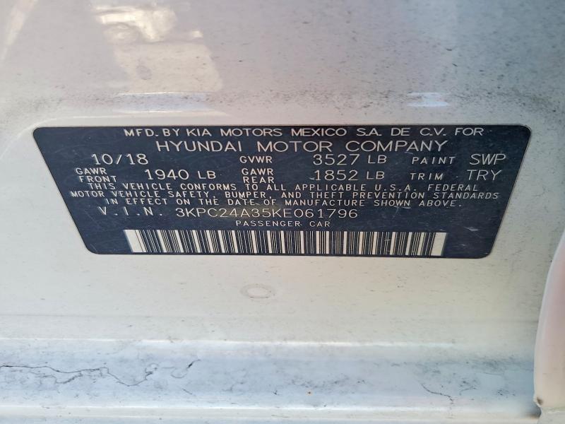 Aukcja sprzedaży 2019 Hyundai Accent, vin: 3KPC24A35KE061796, numer aukcji: 62026986