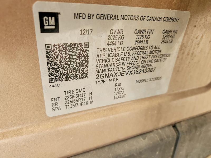 Aukcja sprzedaży 2018 Chevrolet Equinox, vin: 2GNAXJEVXJ6243387, numer aukcji: 59847806