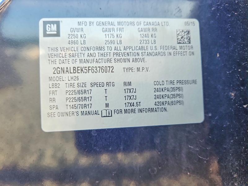 60256046 :رقم المزاد ، 2GNALBEK5F6376072 vin ، 2015 Chevrolet Equinox مزاد بيع