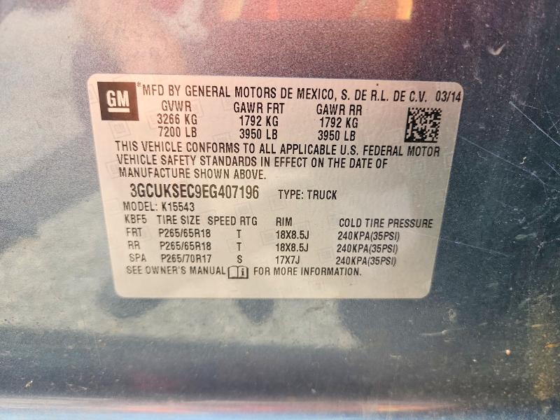 Продаж на аукціоні авто 2014 Chevrolet Silverado, vin: 3GCUKSEC9EG407196, номер лоту: 62298556