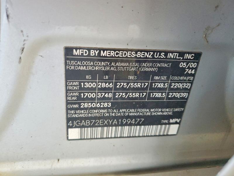 Продаж на аукціоні авто 2000 Mercedes-benz Ml, vin: 4JGAB72EXYA199477, номер лоту: 56794716