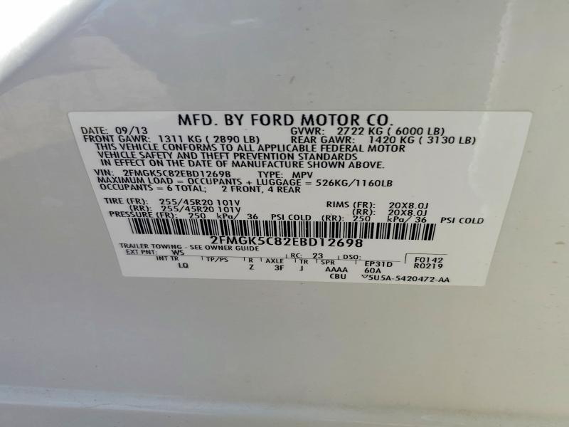 60004596 :رقم المزاد ، 2FMGK5C82EBD12698 vin ، 2014 Ford Flex مزاد بيع