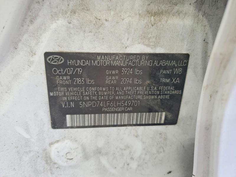 2020 Hyundai Elantra მანქანა იყიდება აუქციონზე, vin: 5NPD74LF6LH549701, აუქციონის ნომერი: 62305426