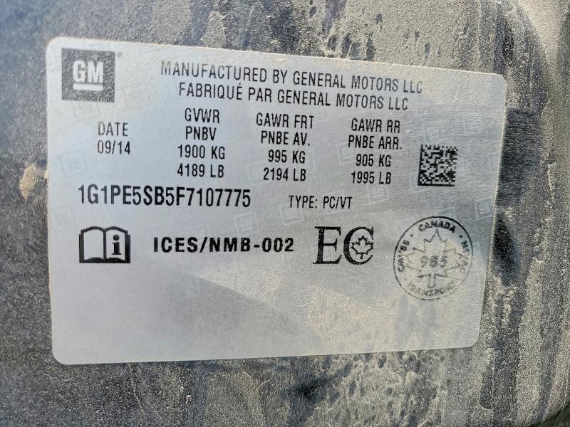 2015 Chevrolet Cruze მანქანა იყიდება აუქციონზე, vin: 1G1PE5SB5F7107775, აუქციონის ნომერი: 61798236