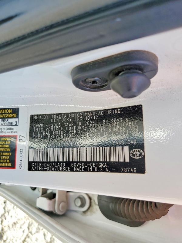 Aukcja sprzedaży 2012 Toyota Camry, vin: 4T1BK1FK5CU524285, numer aukcji: 62999546