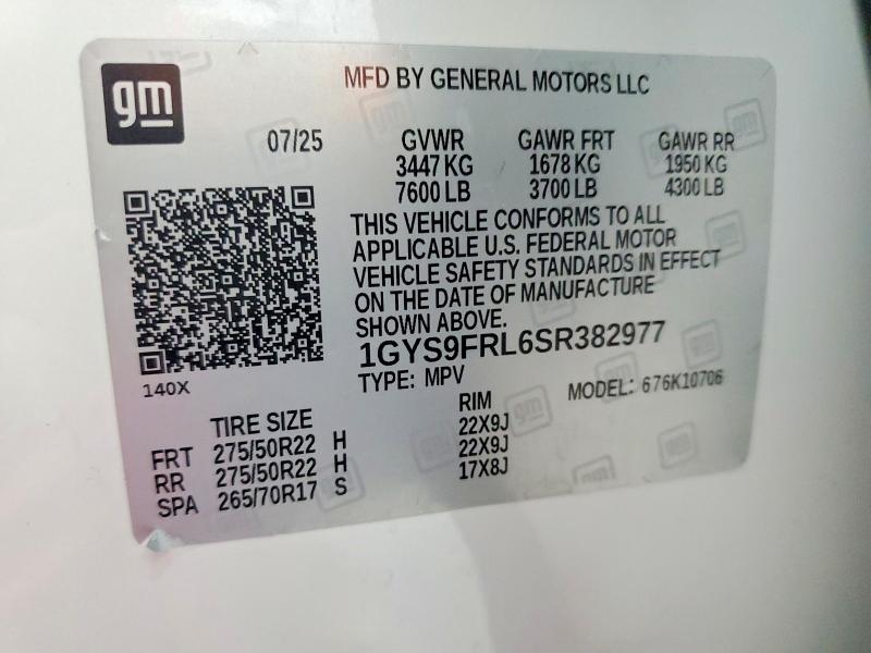 60164696 :رقم المزاد ، 1GYS9FRL6SR382977 vin ، 2025 Cadillac Escalade مزاد بيع