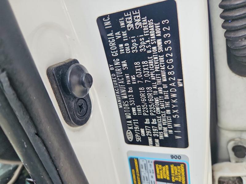 2012 Kia Sorento მანქანა იყიდება აუქციონზე, vin: 5XYKWDA28CG253323, აუქციონის ნომერი: 62118476