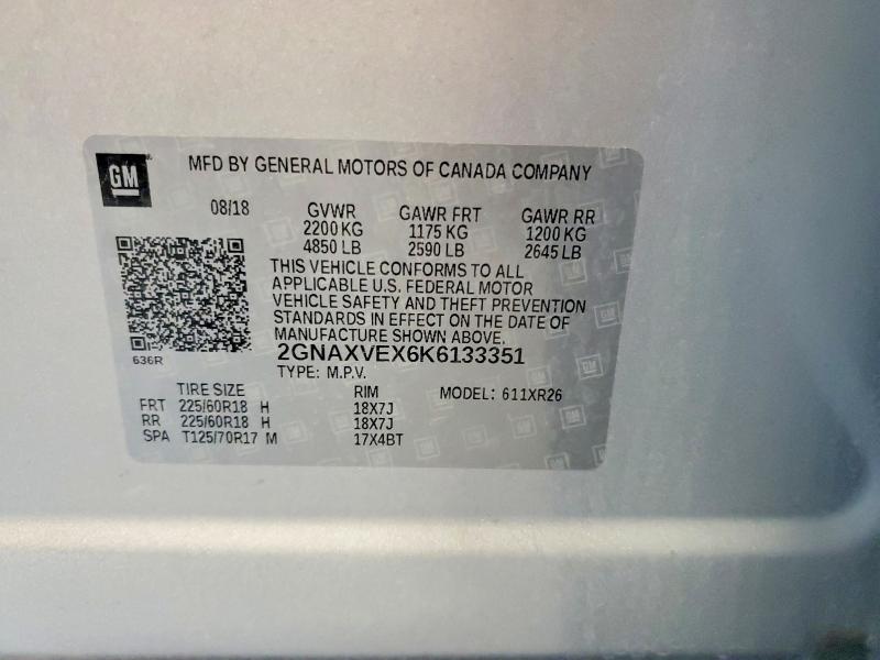 Продаж на аукціоні авто 2019 Chevrolet Equinox, vin: 2GNAXVEX6K6133351, номер лоту: 61051486
