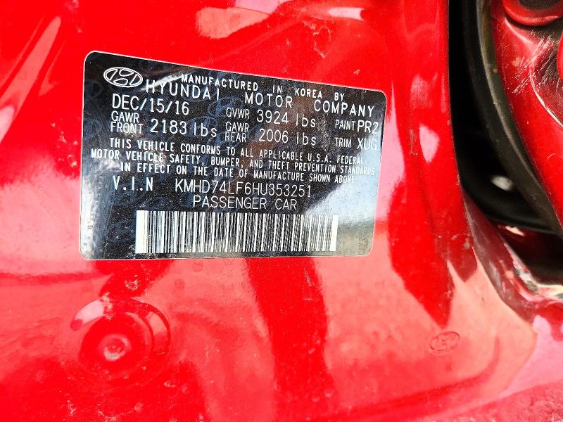 60970246 :رقم المزاد ، KMHD74LF6HU353251 vin ، 2017 Hyundai Elantra مزاد بيع