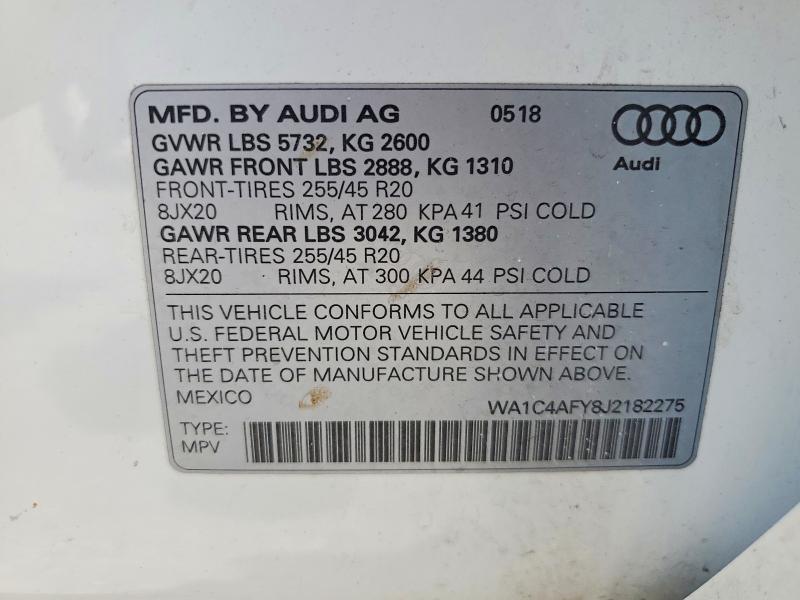 62241676 :رقم المزاد ، WA1C4AFY8J2182275 vin ، 2018 Audi Sq5 مزاد بيع