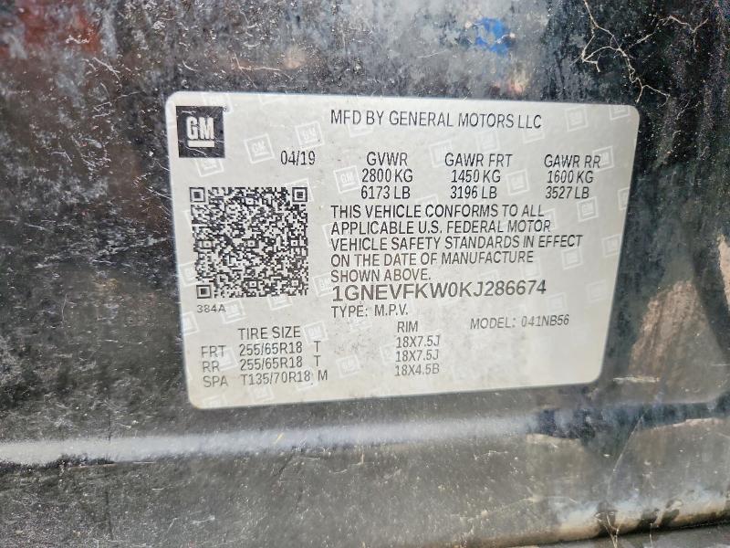 60664376 :رقم المزاد ، 1GNEVFKW0KJ286674 vin ، 2019 Chevrolet Traverse مزاد بيع