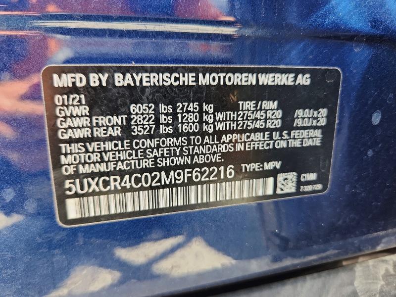Продаж на аукціоні авто 2021 Bmw X5, vin: 5UXCR4C02M9F62216, номер лоту: 62138566