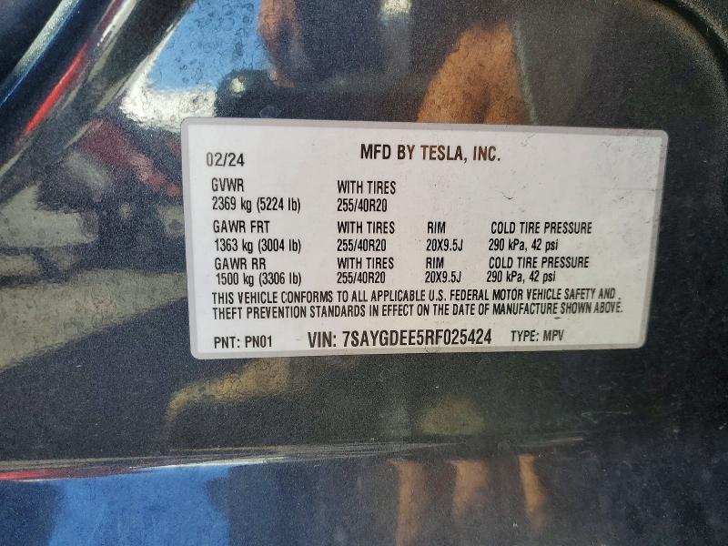 Aukcja sprzedaży 2024 Tesla Model Y, vin: 7SAYGDEE5RF025424, numer aukcji: 61365596