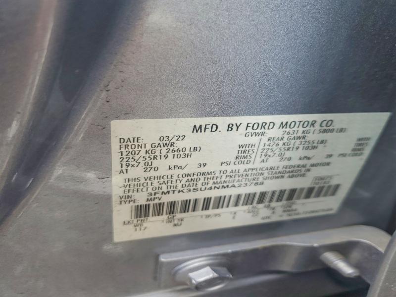 62294026 :رقم المزاد ، 3FMTK3SU4NMA23788 vin ، 2022 Ford Mustang Mach-e مزاد بيع
