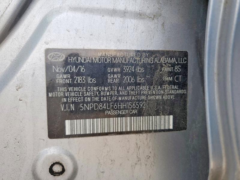 2017 Hyundai Elantra მანქანა იყიდება აუქციონზე, vin: 5NPD84LF6HH156592, აუქციონის ნომერი: 60215906