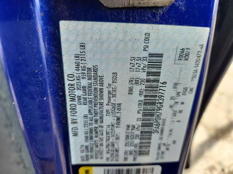 Aukcja sprzedaży 2016 Ford Fusion, vin: 3FA6P0H79GR397716, numer aukcji: 62071306