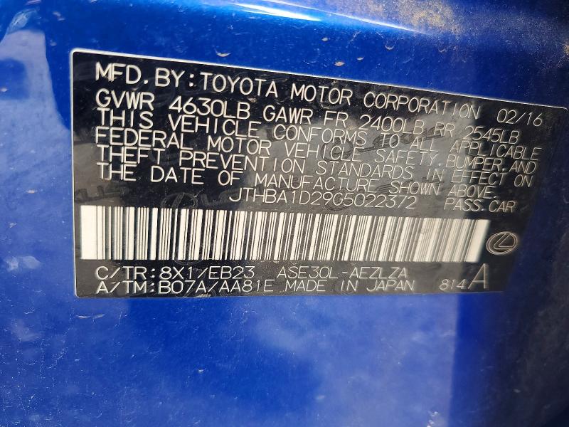 61411646 :رقم المزاد ، JTHBA1D29G5022372 vin ، 2016 Lexus Is مزاد بيع