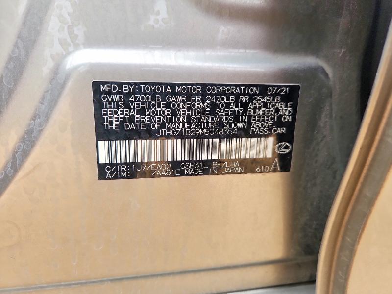 Aukcja sprzedaży 2021 Lexus Is, vin: JTHGZ1B29M5048354, numer aukcji: 62973766
