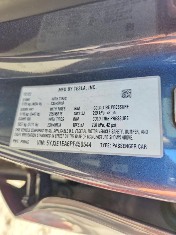 59896586 :رقم المزاد ، 5YJ3E1EA6PF450544 vin ، 2023 Tesla Model 3 مزاد بيع