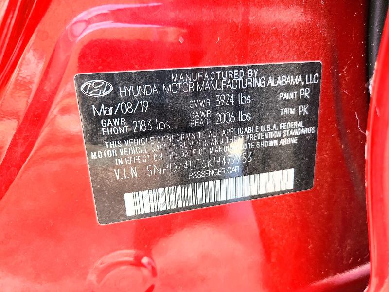 2019 Hyundai Elantra მანქანა იყიდება აუქციონზე, vin: 5NPD74LF6KH477753, აუქციონის ნომერი: 60070636