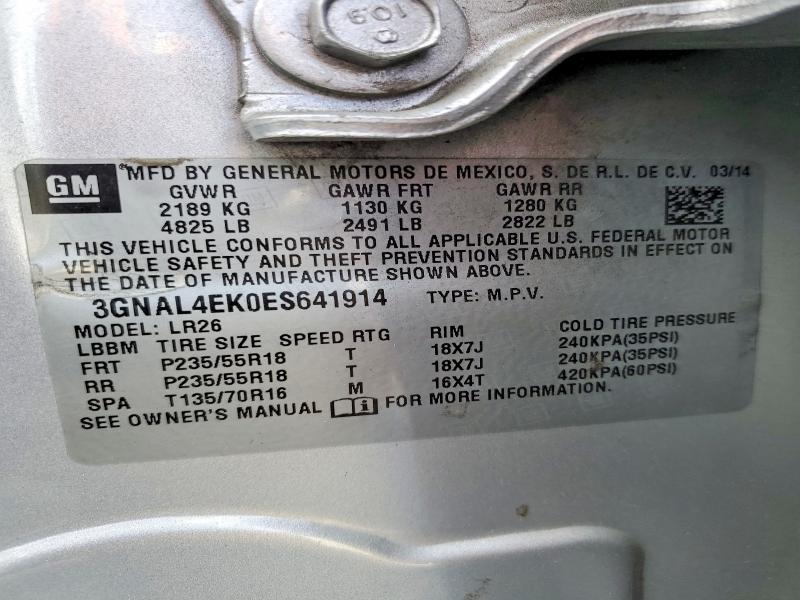 62698166 :رقم المزاد ، 3GNAL4EK0ES641914 vin ، 2014 Chevrolet Captiva مزاد بيع