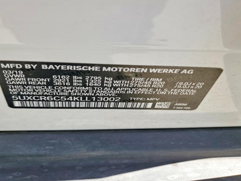62784546 :رقم المزاد ، 5UXCR6C54KLL13002 vin ، 2019 Bmw X5 مزاد بيع