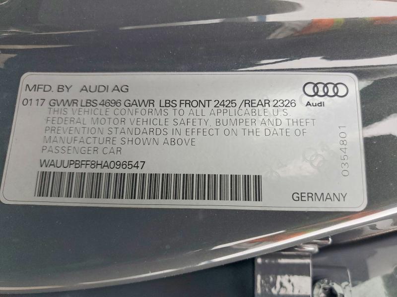 2017 Audi A3 მანქანა იყიდება აუქციონზე, vin: WAUUPBFF8HA096547, აუქციონის ნომერი: 58948536